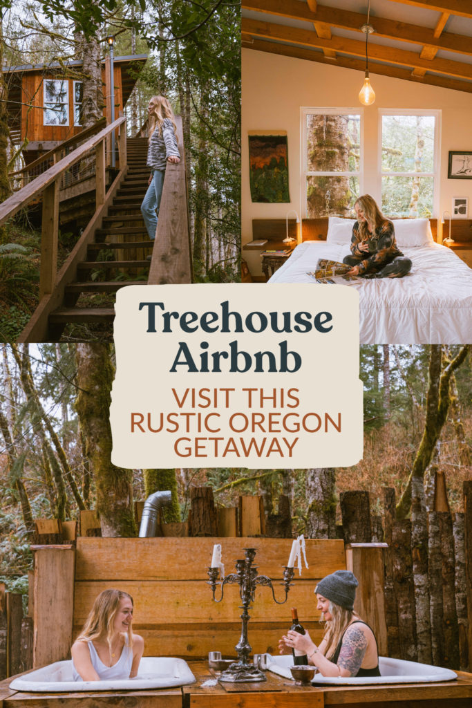 Perched in the trees, the Oregon Treehouse Airbnb overlooks a lush forest and river. Outdoor Tubs, Sauna and more! This is truly a rustic luxury getaway perfect for couples and friends. 