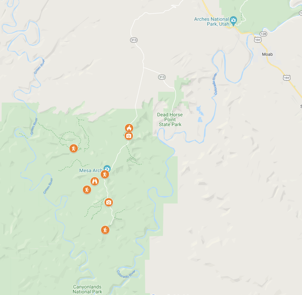 Map of Canyonlands National Park Itinerary