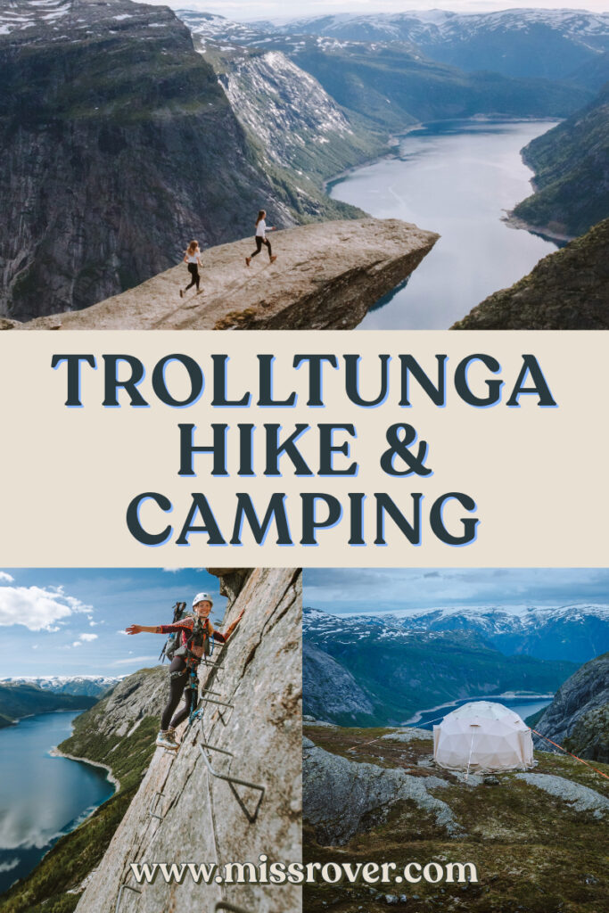 Trolltunga hike, trolltunga camping and trolltunga via ferrata guide. Vast views of mountains and lake below