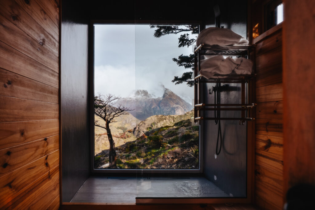 Best shower view at luxury adventure stay in Patagonia Argentina