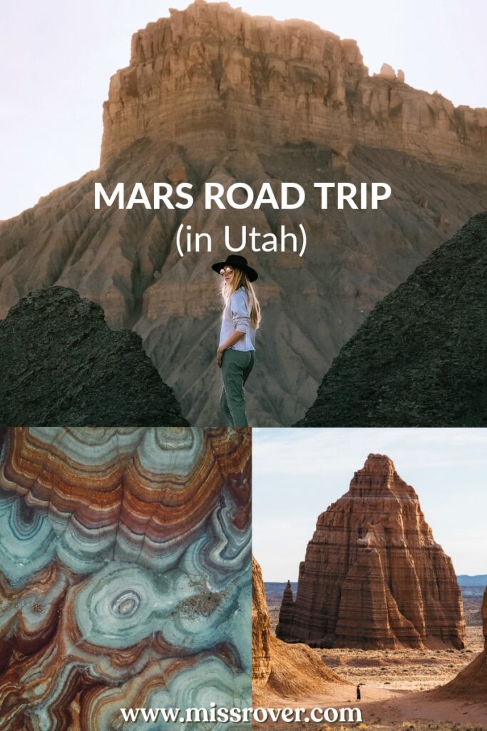 Hanksville Utah remains an extremely underrated Utah Road Trip destination. Explore slot canyons and see wild landscapes that look like Mars. Factory Butte, Bentonite Hills, Leprechaun canyon, temple of the sun
